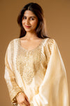 Tussar Chinon Readymade Suit And Palazzo With Chinon Dupatta