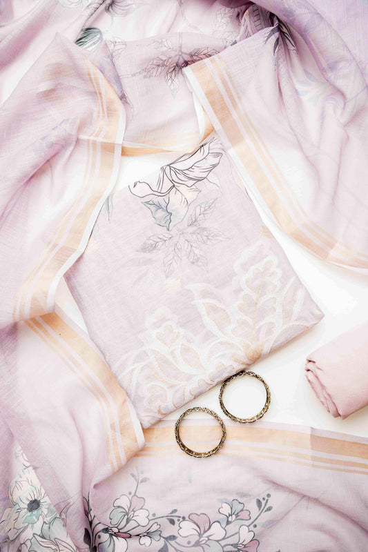 Mauve Cotton Unstitched Salwar Suit With Cotton Dupatta