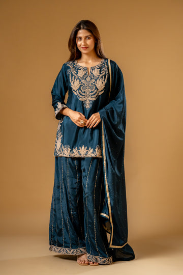 Peacock Chinon Readymade Sharara Set With Chinon Dupatta