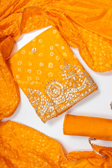 Mustard Muslin Unstitched Salwar Suit With Muslin Dupatta
