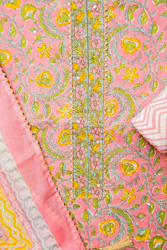 Gajari Cotton Unstitched Salwar Suit With Cotton Dupatta