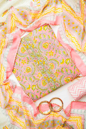 Gajari Cotton Unstitched Salwar Suit With Cotton Dupatta