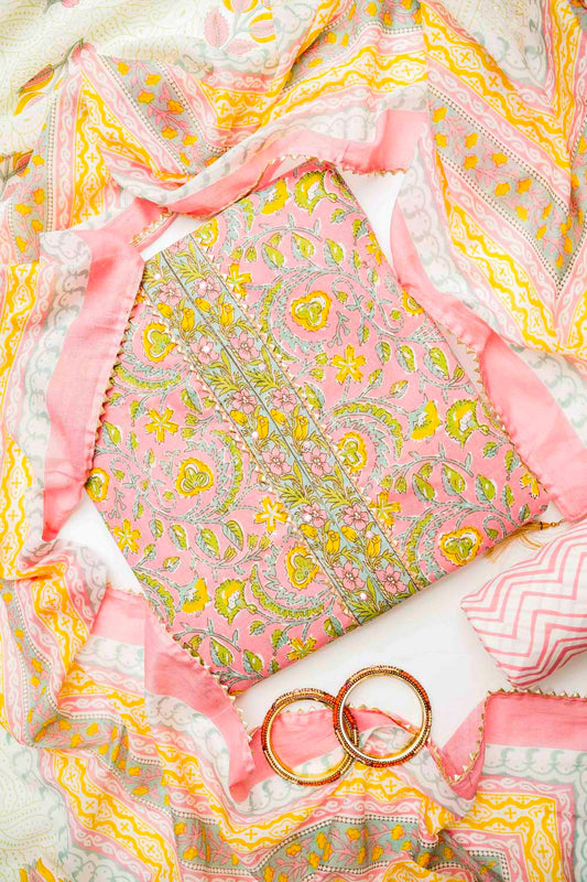 Gajari Cotton Unstitched Salwar Suit With Cotton Dupatta