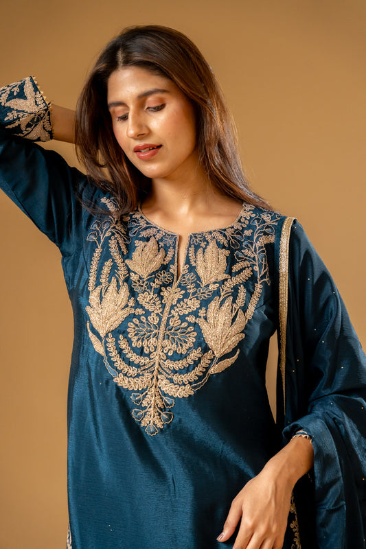 Peacock Chinon Readymade Sharara Set With Chinon Dupatta
