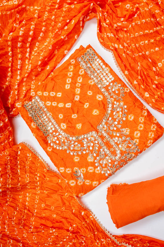 Orange Dola Unstitched Salwar Suit With Dola Dupatta