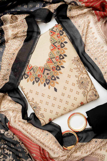 Tusser Black Shimmer Unstitched Salwar Suit With Shimmer Dupatta