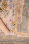Peach Crepe Unstitched Salwar Suit With Crepe Dupatta