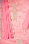 Gajari Banarasi Silk Unstitched Salwar Suit With Organza Dupatta
