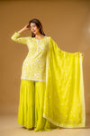 Pista Georgette Readymade Sharara Set With Organza Dupatta