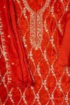 Rust Organza Unstitched Salwar Suit With Chiffon Dupatta