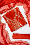 Rust Organza Unstitched Salwar Suit With Chiffon Dupatta