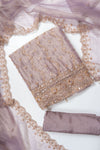 Mauve Organza Unstitched Salwar Suit With Organza Dupatta