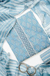 Grey Cotton Unstitched Salwar Suit With Cotton Dupatta