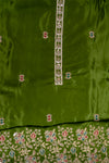 Mehndi Organza Unstitched Salwar Suit With Cotton Dupatta