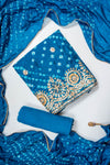 Dark Firozi Muslin Unstitched Salwar Suit With Muslin Dupatta