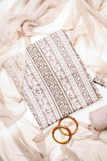 Mauve Cotton Unstitched Salwar Suit With Chiffon Dupatta