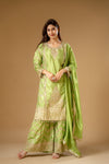 Pista Chinon Readymade Sharara Set With Chinon Dupatta