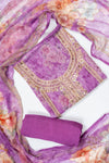 Purple Organza Unstitched Salwar Suit With Chiffon Dupatta