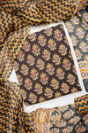 Black Cotton Unstitched Salwar Suit With Cotton Dupatta