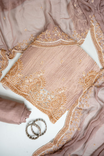 Onion Shimmer Unstitched Suit Salwar With Chinon Dupatta