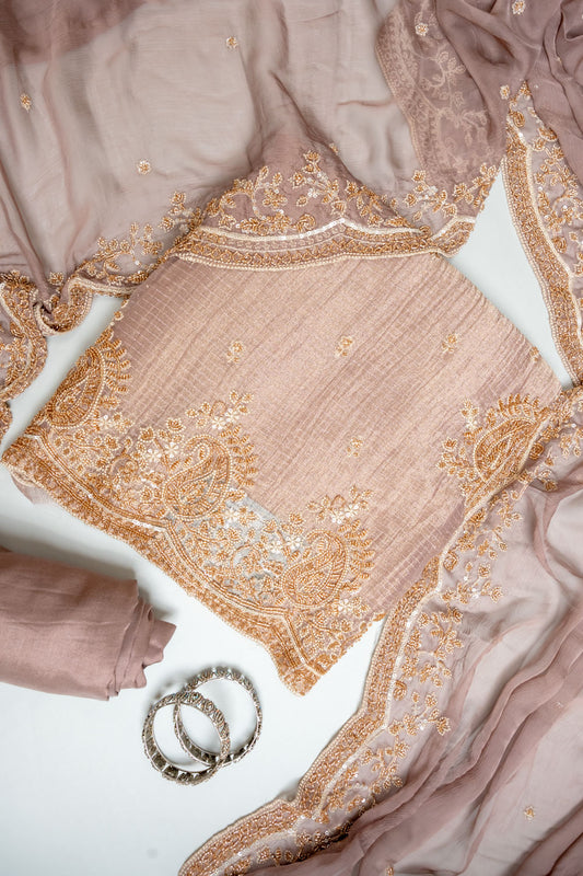 Onion Shimmer Unstitched Suit Salwar With Chinon Dupatta