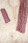Tussar Mauve Organza Unstitched Suit Salwar With Chinon Dupatta
