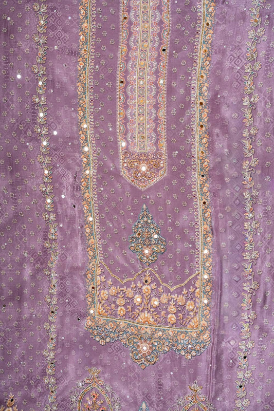 Mauve Crepe Unstitched Salwar Suit With Chiffon Dupatta