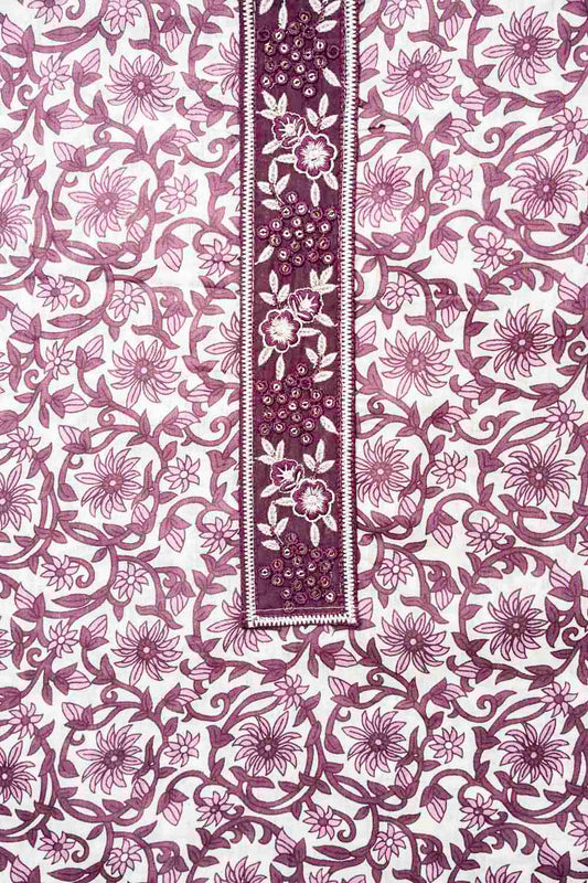 Mauve Cotton Unstitched Salwar Suit With Chiffon Dupatta