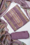 Mauve Crepe Unstitched Salwar Suit With Chiffon Dupatta