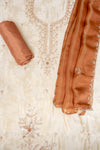 Tussar Corel Organza Unstitched Suit Salwar With Chinon Dupatta