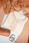 Tussar Corel Organza Unstitched Suit Salwar With Chinon Dupatta