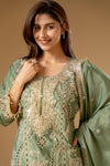 Olive Chinon Readymade Suit And Palazzo With Chinon Dupatta