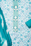 Off White Cotton Unstitched Salwar Suit With Chiffon Dupatta