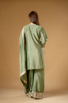 Olive Chinon Readymade Suit And Palazzo With Chinon Dupatta