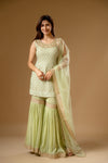 Pista Georgette Readymade Sharara Set With Net Dupatta