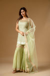 Pista Georgette Readymade Sharara Set With Net Dupatta