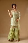 Pista Georgette Readymade Sharara Set With Net Dupatta
