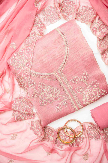 Gajari Organza Unstitched Salwar Suit With Chiffon Dupatta