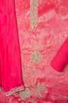 Rani Banarasi Silk Unstitched Salwar Suit With Organza Dupatta