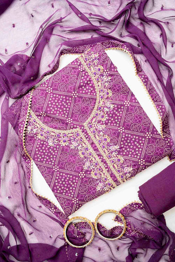 Garnet Cotton Unstitched Salwar Suit With Cotton Dupatta