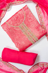 Rani Banarasi Silk Unstitched Salwar Suit With Organza Dupatta