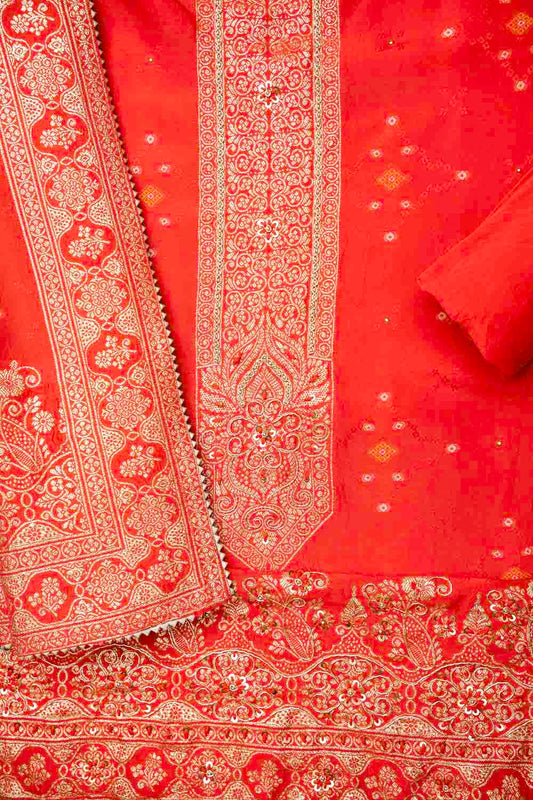 Red Dola Unstitched Salwar Suit With Dola Dupatta