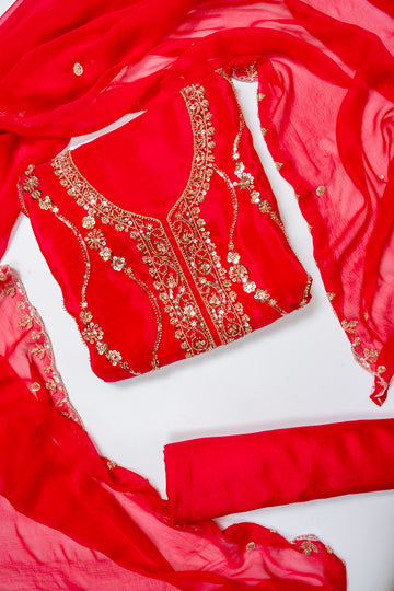 Rani Organza Unstitched Salwar Suit With Chiffon Dupatta