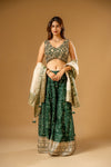 Bottle Green Chinon Readymade Sharara Set With Organza Dupatta