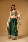Bottle Green Chinon Readymade Sharara Set With Organza Dupatta