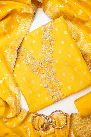 Mango Gold Cotton Unstitched Salwar Suit With Cotton Dupatta