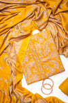 Mustard Pashmina Unstitched Salwar Suit With Cotton Dupatta