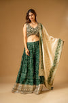Bottle Green Chinon Readymade Sharara Set With Organza Dupatta