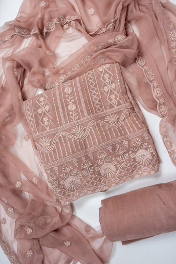 Onion Georgette Unstitched Salwar Suit With Chiffon Dupatta