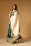 Bottle Green Chinon Readymade Sharara Set With Organza Dupatta